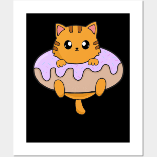 Kawaii Orange Cat inside Donut Posters and Art